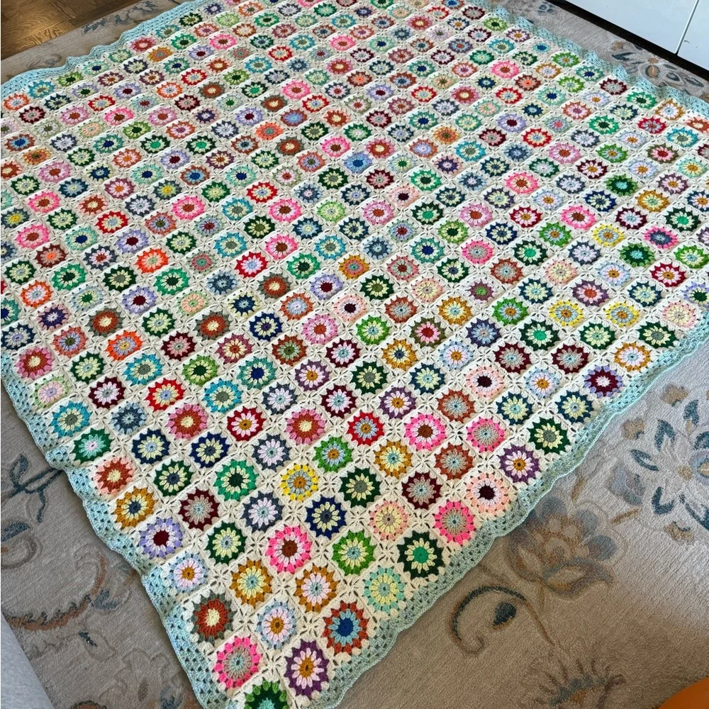 Granny square flower Blanket throw afghan 87” x 87”